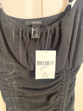 NWT Black ruched spaghetti strap mini dress.